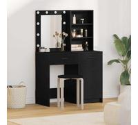 Ziaphsol Ensemble de Table de Maquillage avec LED 2 pcs en Bois d'ingénierie Chêne Noir pour Chambre Dressing Salle de Bain avec Miroir Lumineux, tiroirs, étagères et Port USB