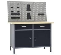 Ziaphsol Ensemble d'établi avec 3 murs à outils, acier et bois 120 x 60 x 85 cm, capacité de charge de 500 kg, avec 2 tiroirs à roulement à billes, armoire avec portes, atelier, garage