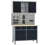 Ziaphsol Ensemble d'établi avec 3 murs à outils et armoire murale - 120 x 60 x 85 cm - En acier et bois - 2 tiroirs avec roulement à billes - Charge maximale de 500 kg - Pour atelier, garage
