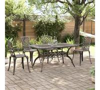 Ziaphsol Ensemble Manger de Jardin 5 pcs en Aluminium coulé Bronze, Table 150x90x72 cm, 4 chaises Confortables avec Dossier et accoudoir, mobilier extérieur pour terrasse, Patio, Balcon et Jardin