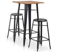Ziaphsol Ensemble Meuble Salle à Manger 3 pièces en Acier Noir avec Table en pin et tabourets Robustes pour Cuisine Salon séjour Convivial, Rangement Pratique et Design Contemporain