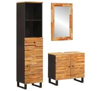 Ziaphsol Ensemble Meuble Salle de Bain en Bois de Mangue Massif avec Miroir et étagère Design Moderne, Rangement Compact, pour intérieur, Style Naturel, Grande capacité, durabilité assurée
