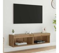 Ziaphsol Ensemble Meuble TV Mural 2 pièces en Bois d'ingénierie Chêne Artisanal pour Salon Moderne avec étagères et éclairage LED USB idéal pour Espace de Vie Compact
