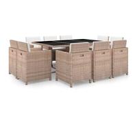 Ziaphsol Ensemble mobilier extérieur résine tressée 11 pcs Beige avec Coussins crème Housse Amovible Table 167x109 cm 10 chaises Confortables pour terrasse Jardin Repas détente