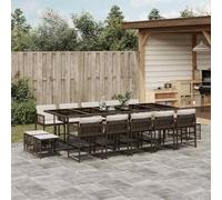 Ziaphsol Ensemble Salon Jardin 15 pcs Marron rotin résine tressée avec Coussins Blanc crème Table Verre trempé chaises Pliables tabourets Rangement Compact pour terrasse Balcon Patio Repas détente