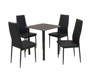 Ziaphsol Ensemble Table et Chaise de Salle à Manger 5 pièces Noir en Verre trempé Acier laqué pour Cuisine Salon séjour Convivial