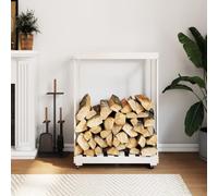 Ziaphsol Étagère à bûches à roulettes en pin massif - Blanc - 76,5 x 40 x 108 cm - Rangement mobile pour bois de cheminée et salon