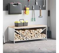 Ziaphsol Étagère à bûches avec plateau en bois blanc - 100,5 x 35,5 x 40 cm - Acier laminé à froid et bois de pin - Charge maximale de 100 kg