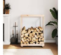 Ziaphsol Étagère à bûches de cheminée avec roulettes en pin massif - 76,5 x 40 x 108 cm - Étagère à bûches pour intérieur et extérieur - Support en bois de chauffage - Rangement à sec