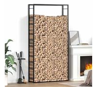 Ziaphsol Étagère à bûches en acier noir mat - 110 x 28 x 214 cm - Étagère à bûches de cheminée pour intérieur et jardin - Système de rangement en métal résistant aux intempéries - Peu encombrant