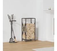 Ziaphsol Étagère à bûches noire en acier laminé à froid - 34 x 25 x 70 cm - Rangement pour bois de cheminée et jardin - Charge jusqu'à 100 kg - À ranger sur roulettes