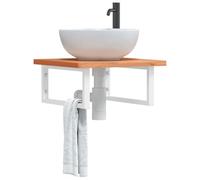 Ziaphsol Étagère de lavabo à montage mural, structure en acier et bois de hêtre massif, console rectangulaire pour lavabo, organisateur de lavabo peu encombrant, 50 x 50 x 2,5 cm