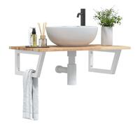 Ziaphsol Étagère de lavabo murale en acier et bois d'acacia massif, 100 x 50 x 2 cm, étagère peu encombrante pour lavabo, salle de bain, WC d'invités, buanderie, espace de rangement, organisateur