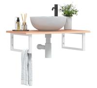 Ziaphsol Étagère Murale en Acier et Bois de chêne Massif pour lavabo Salle de Bain Meuble de Rangement Suspendu Support d’étagère Robuste avec Fixation Murale pour Vasque WC Douche