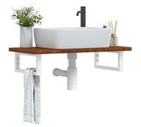 Ziaphsol Étagère Murale en Acier et Bois de chêne Massif pour lavabo Salle de Bain Rangement Suspendu Support élégant et Robuste pour Vasque, Toilette, WC, Douche, buanderie