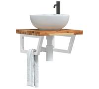 Ziaphsol Étagère Murale en Acier et Bois Massif d'acacia pour lavabo Salle de Bain Rangement Suspendu Support Robuste capacité 100 kg Design Moderne Adaptable pour WC Douche