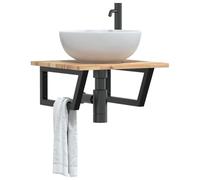 Ziaphsol Étagère Murale en Acier et Bois Massif d'acacia pour Meuble lavabo Vasque Salle de Bain, Support d'étagère Suspendu Robuste, Rangement Mural pour Toilette Douche WC