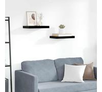 Ziaphsol Étagère Murale Flottante 2 pièces Noir Brillant 40x23,5x3,8 cm MDF avec Support métallique Design Support de Rangement pour Salon Chambre Cuisine Salle de Bain