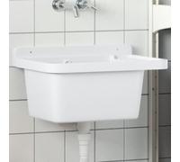Ziaphsol Évier à bec mural blanc 50 x 35 x 24 cm en résine 11 l avec trou de trop-plein, évier de cuisine, évier de jardin, garage, camping, siphon de rechange robuste en polypropylène