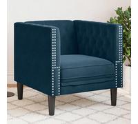 Ziaphsol Fauteuil Chesterfield Bleu Velours avec Pieds en Bois Massif, Style Vintage et Moderne, siège rembourré Confortable, idéal pour Salon, séjour ou Bureau, capacité 110 kg