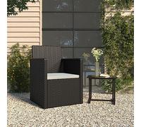Ziaphsol Fauteuil de jardin avec coussins, noir, en polyrotin, résistant aux intempéries, pour terrasse, balcon, salon, confortable, empilable, accoudoir, dossier, stable, peu encombrant, pour se