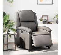 Ziaphsol Fauteuil inclinable électrique Gris en Cuir véritable avec Repose-Pied réglable, Design Ergonomique pour Salon, Chambre ou Bureau, Structure Solide en Bois et métal, Confort Optimal