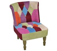 Ziaphsol Fauteuil Patchwork Tissu coloré avec Cadre en Bois, siège rembourré, Design intérieur pour Salon Chambre Bureau, capacité 110 kg, Dimensions 52x64x70 cm, Style français