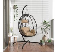 Ziaphsol Fauteuil Suspendu en polyrotin et Acier Taupe avec Coussin Amovible pour détente extérieur terrasse Balcon véranda avec Structure Stable et Conception pivotante