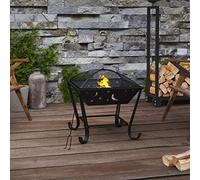 Ziaphsol Foyer avec tisonnier 50 cm XXL en Acier Robuste pour extérieur Jardin terrasse avec Couvercle en Maille et Accessoire de sécurité