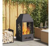 Ziaphsol Foyer rectangulaire en acier 50 x 50 x 100 cm noir pour jardin, terrasse, balcon, feu de camp en bois avec protection contre les étincelles, chaleur et design flamme décoratif