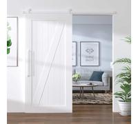 Ziaphsol Garniture de porte coulissante 183 cm en acier revêtu par pulvérisation blanc, rail coulissant avec roulettes et guide au sol, pour porte de largeur de 60 à 91,5 cm, jusqu'à 100 kg