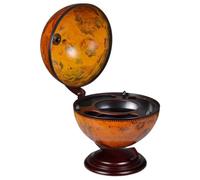 Ziaphsol Globus Minibar Étagère à bouteilles en bois d'eucalyptus avec motif carte de mer et fresques à l'intérieur, 38 x 33 x 48 cm, pour vin, boissons, porte-verres et rangement élégant dans la
