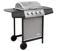 Ziaphsol Gril à gaz avec 4 brûleurs Noir et argenté pour Barbecue extérieur Jardin terrasse Camping Cuisson Viande Poisson légumes
