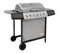 Ziaphsol Grill à gaz avec 6 brûleurs Noir et argenté pour Barbecue extérieur Grand Surface de Cuisson thermomètre intégré plancha Robuste et Portable idéal pour Jardin terrasse Camping Pique Nique