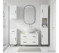 Ziaphsol HAARLEM Ensemble de 4 armoires de salle de bain blanc brillant avec espace de rangement, montage mural, résistant à l'humidité, peu encombrant, comprend une armoire, une armoire basse