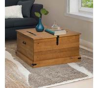 Ziaphsol HALDEN Coffre en bois massif 91 x 91 x 47 cm en pin marron miel, poignées en métal, double compartiment de rangement, banc avec couvercle, espace de rangement pour chambre à coucher, couloir