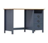 Ziaphsol Hill Bureau à 3 tiroirs en pin massif gris 120 x 50 x 74 cm avec étagère pour bureau à domicile