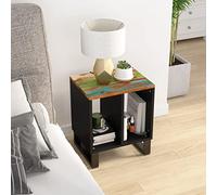 Ziaphsol Industrial Scandinavian Vintage Wooden Side Table 40x31x46cm with Metal Legs for Living Room Bedroom Lounge Modern Recycled Wood Furniture
