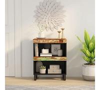 Ziaphsol Industrial Solid Reclaimed Wood Side Cabinet 60x33x75 cm with Metal Legs for Living Room Bedroom Vintage Scandinavian Style