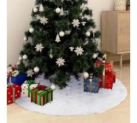 Ziaphsol Jupe de sapin de Noël de luxe en fausse fourrure blanche 122 cm avec dos en non-tissé cache le support autour du pied, broderie flocons de neige comme décoration de Noël et plateau cadeau
