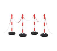 Ziaphsol Kit de poteau de chaîne avec chaîne en plastique de 10 m, 4 poteaux en polyéthylène, 90 cm de haut, socle remplissable de 28 x 28 cm, pour parking, entrepôt, chantier et verrouillage pour un
