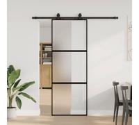Ziaphsol Kit porte coulissante en verre trempé noir 76x205 cm avec quincaillerie en acier pour intérieur, porte d'entrée ou placard, système silencieux et robuste pour rénovation