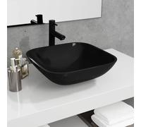 Ziaphsol Lavabo à poser en verre noir 42 x 42 x 14 cm, lavabo à main avec trou de vidange 4,5 cm, au-dessus du comptoir, pour salle de bain, WC, invités, aspect design