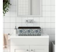 Ziaphsol Lavabo à poser noir bleu rectangulaire en céramique 46 x 35,5 x 13 cm avec trou de vidange 4,5 cm pour lavabo salle de bain invités WC