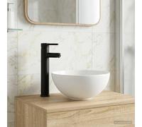 Ziaphsol Lavabo de Salle de Bains Noir Mat 32 x 32 cm en métal avec Robinet et Siphon, Design Moderne pour aménagement Mural ou posé, idéal pour Salle de Bain et WC