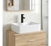 Ziaphsol Lavabo de Salle de Bains Noir Mat en métal 48,5 x 37,5 x 13 cm avec Robinet et Siphon, Design Moderne, idéal pour aménagement Mural ou posé, résistant à la Rouille, Facile à Nettoyer