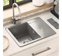 Ziaphsol Lavabo gris 560 x 460 mm 80 % quartz et 20 % résine - Évier de cuisine encastrable rectangulaire avec bonde - Résistant à la chaleur jusqu'à 280 °C et surface anti-rayures