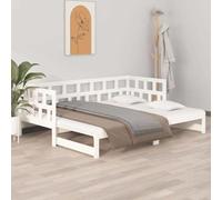 Ziaphsol Lit Coulissant Blanc en Bois Massif 2x90x200 cm avec Cadre, Support, Pieds et tête pour Chambre, Studio ou Appartement, Meuble de Couchage Pratique et Robuste