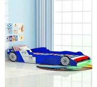 Ziaphsol Lit pour enfant avec LED - Motif voiture de course - 90 x 200 cm - Cadre en MDF - Lattes en bois - Bandes LED avec télécommande - Pour chambre d'enfant - Avec grille