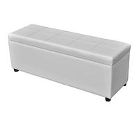 Ziaphsol Long banc de rangement en bois blanc, coussin de siège rembourré, avec couvercle à charnière et compartiment de rangement, pour couloir, garde-robe, rangement de chaussures, rangement peu